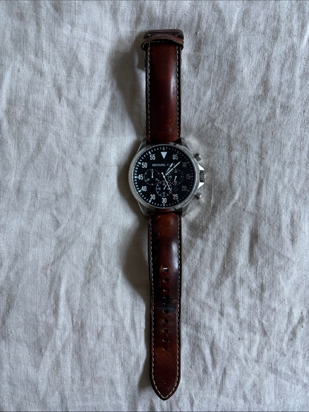 Michael Kors Brown Leather Strap Silver-Tone Chronograph Watch